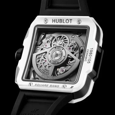 Hublot Square Bang Unico White Ceramic automatic watch skeleton dial white rubber strap 42 mm