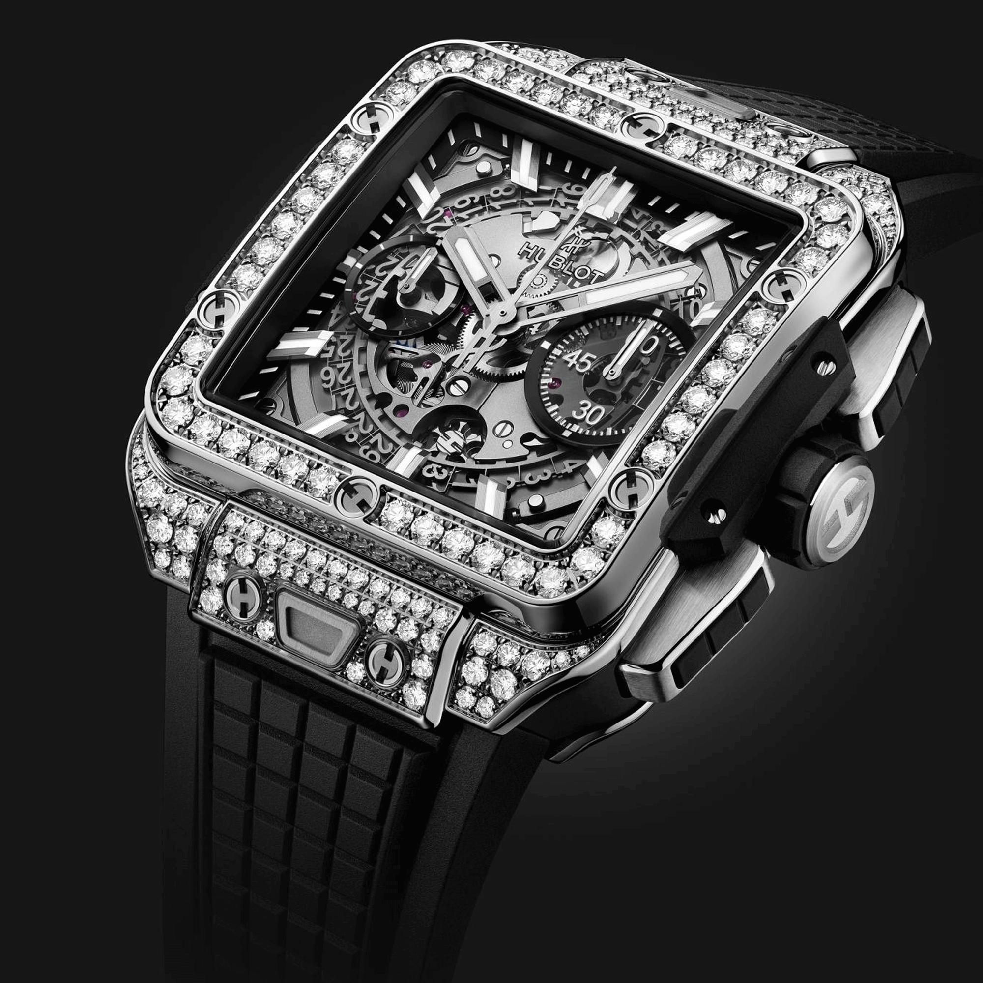 Hublot Square Bang Unico Titanium watch Automatic skeleton dial black rubber strap 42 mm
