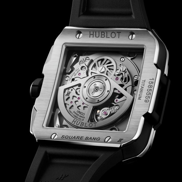 Hublot Square Bang Unico Titanium watch Automatic skeleton dial black rubber strap 42 mm