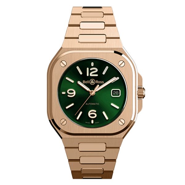 Montre Bell & Ross BR 05 Green Gold automatique cadran vert bracelet or rose 40 mm
