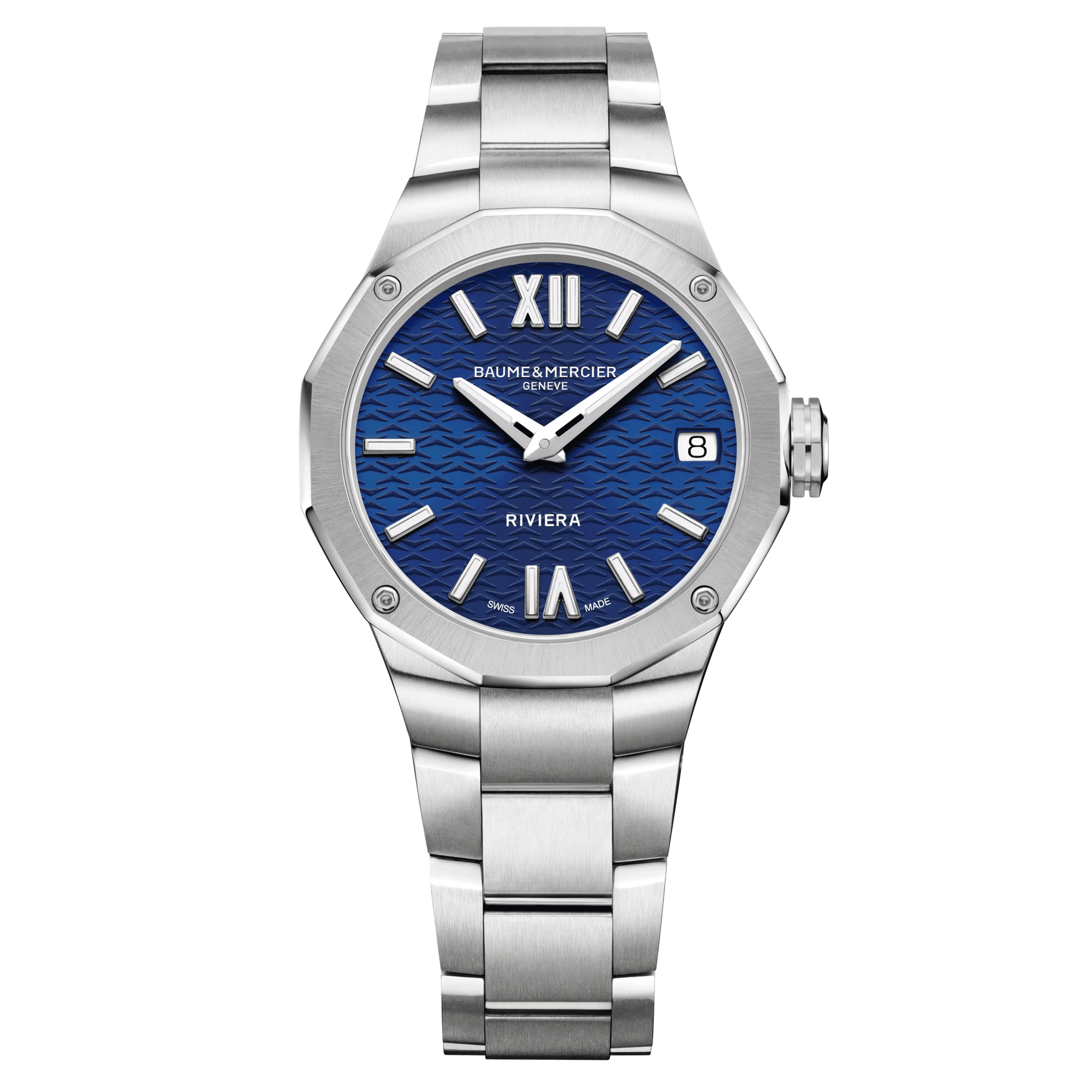 Montre Baume et Mercier Riviera quartz cadran bleu bracelet acier 33 mm 10727