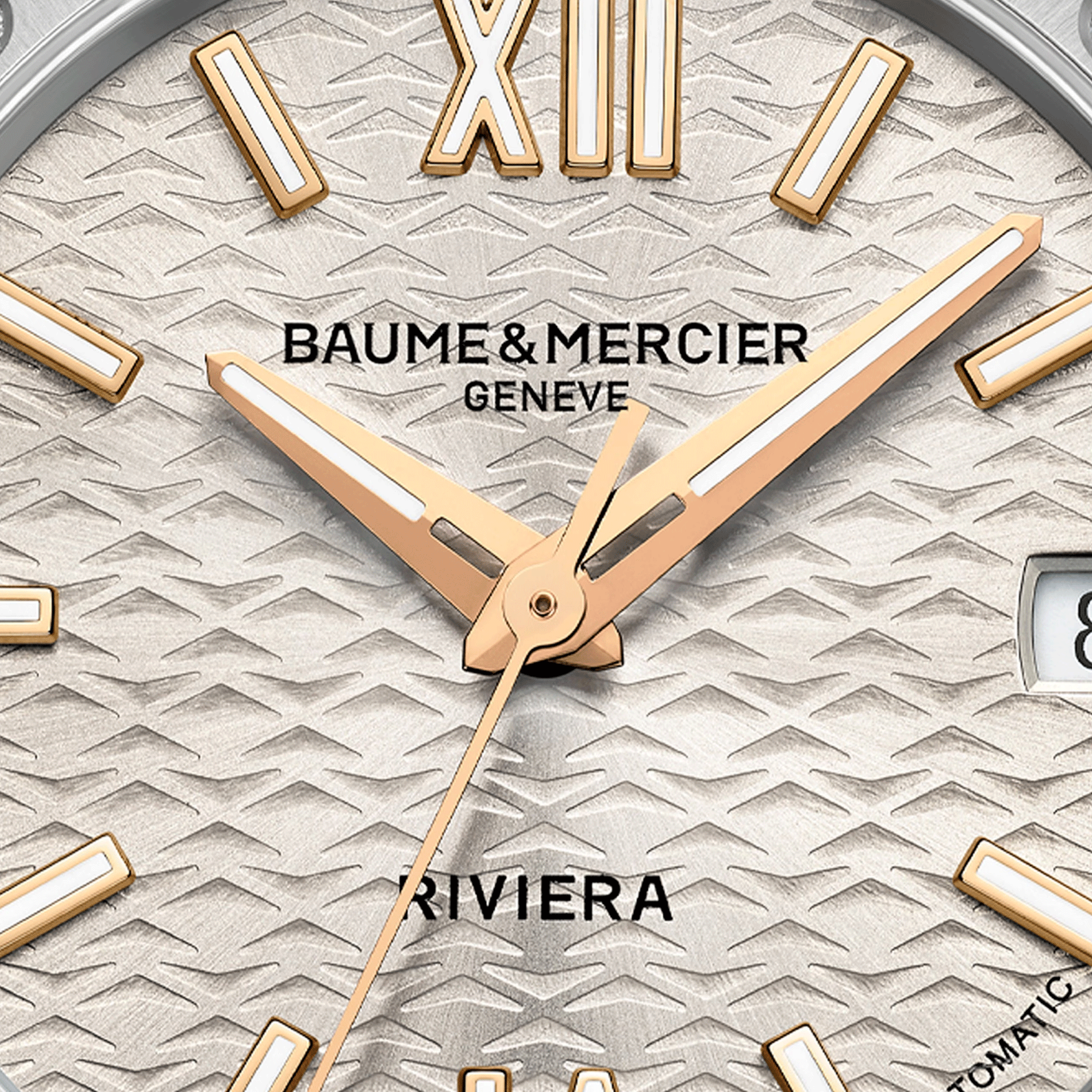 Baume et Mercier Riviera quartz watch gold dial steel bracelet 33 mm