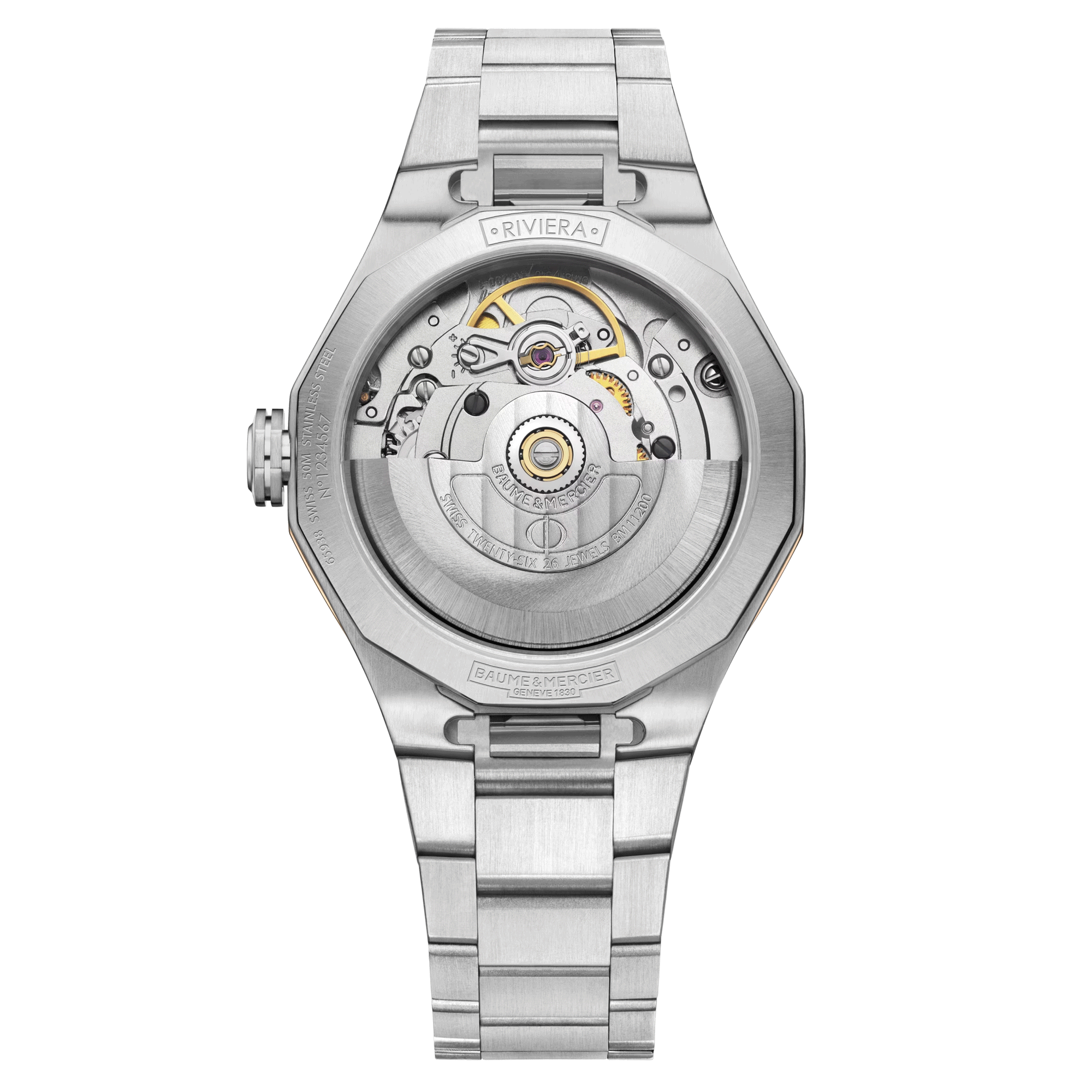 Baume et Mercier Riviera quartz watch gold dial steel bracelet 33 mm