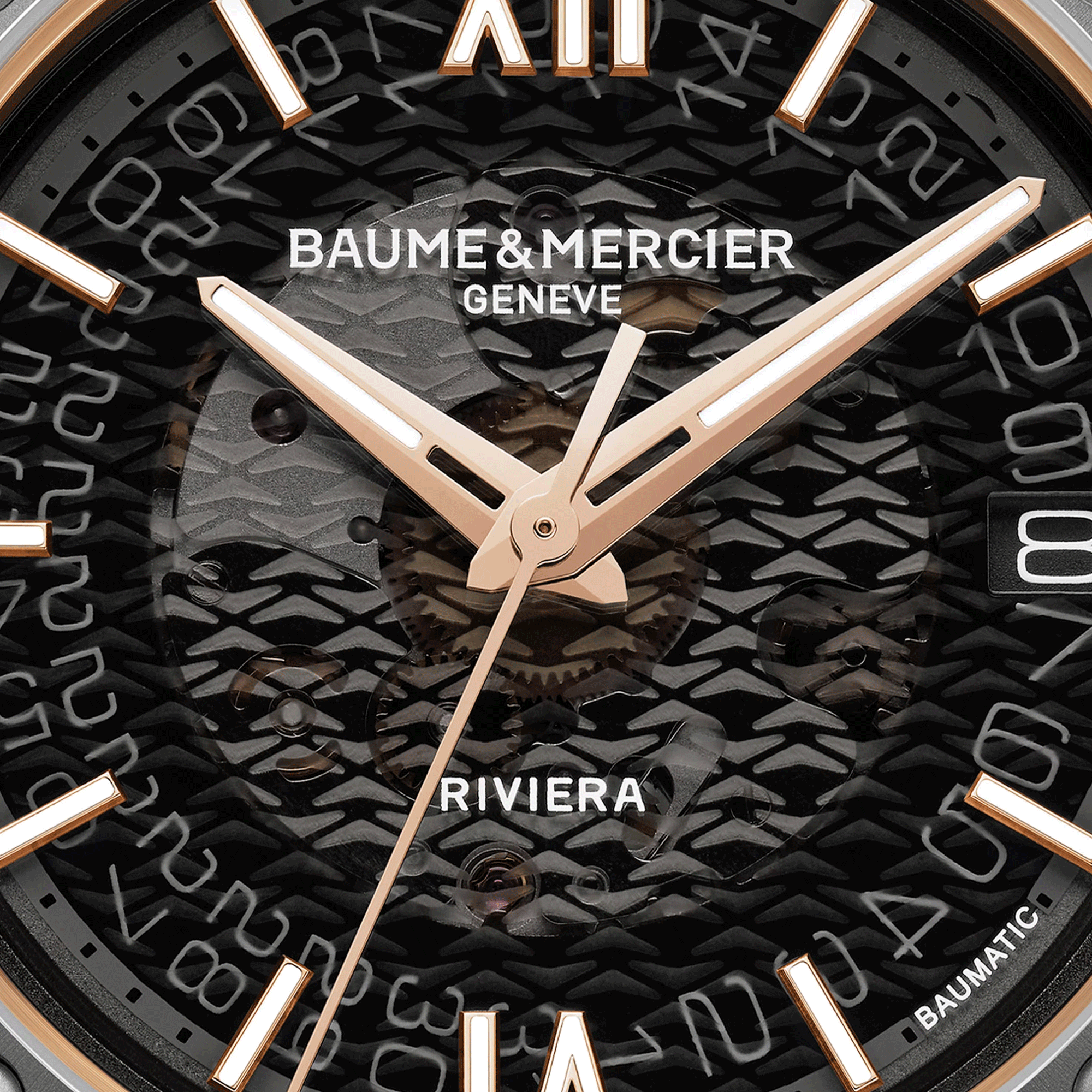 Baume et Mercier Riviera automatic watch titanium bezel black dial grey rubber strap 39 mm 10720