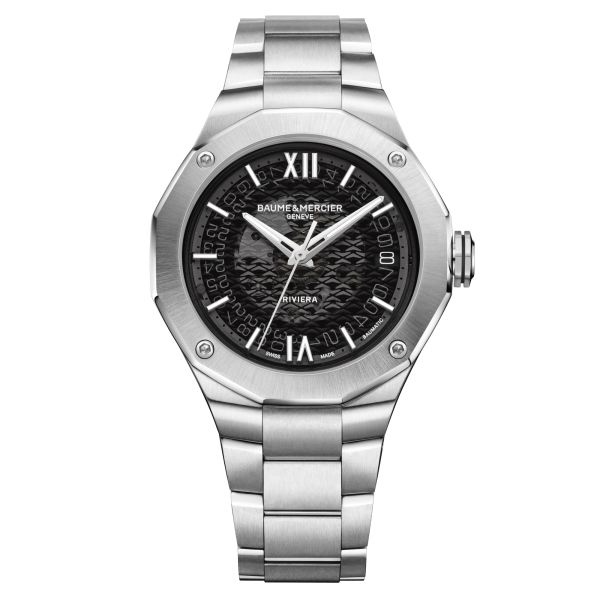 Baume et Mercier Riviera automatic watch black dial steel bracelet 39 mm 10715