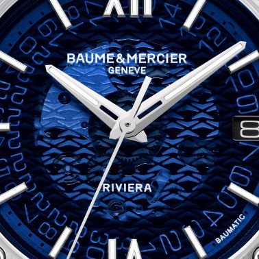 Montre Baume et Mercier Riviera automatique cadran bleu bracelet cuir bleu 39 mm 10714