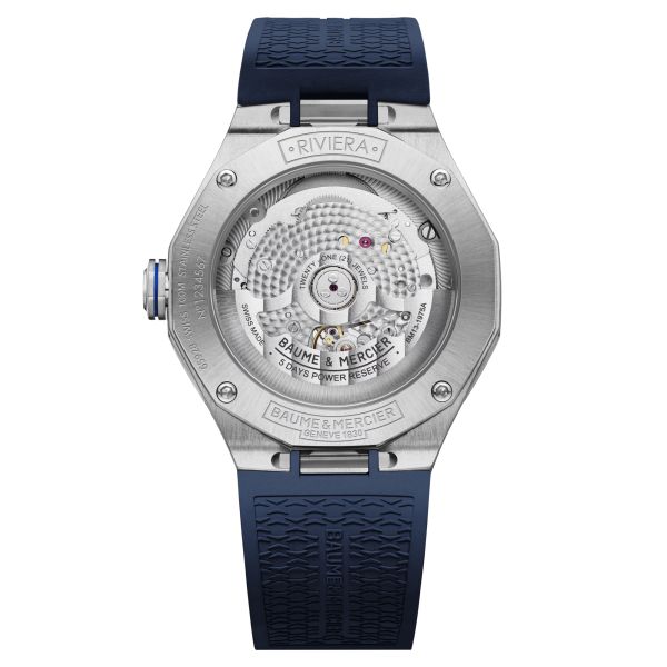 Montre Baume et Mercier Riviera automatique cadran bleu bracelet cuir bleu 39 mm 10714