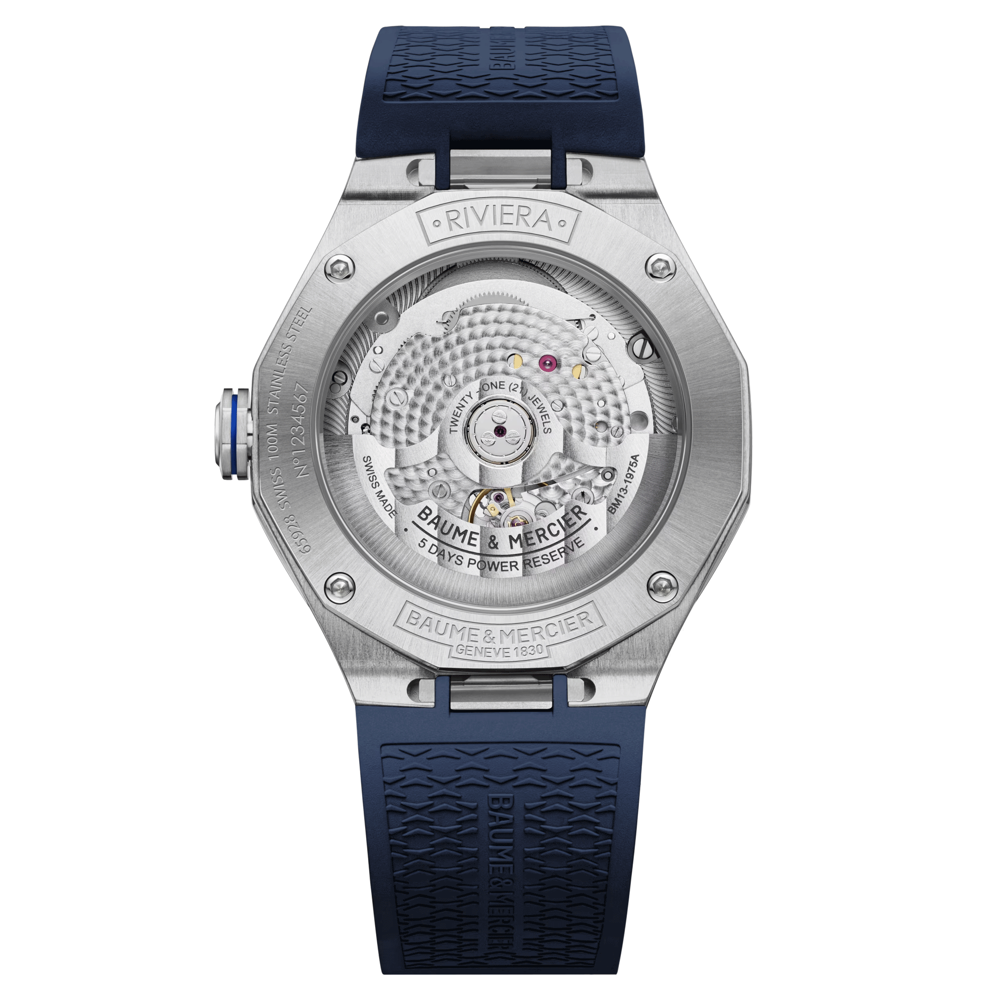 Montre Baume et Mercier Riviera automatique cadran bleu bracelet cuir bleu 39 mm 10714