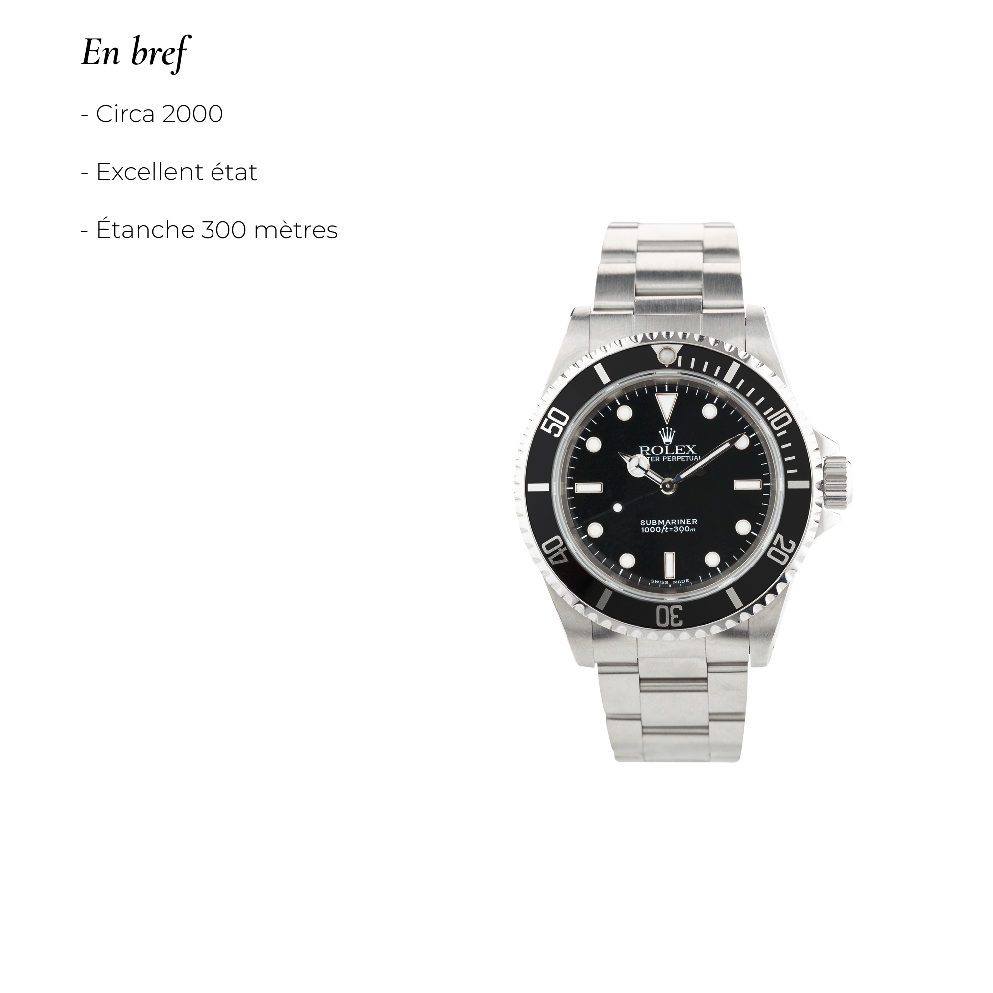 Montre Rolex Submariner 14060 automatique 40 mm 1999 avec Watch Certificate