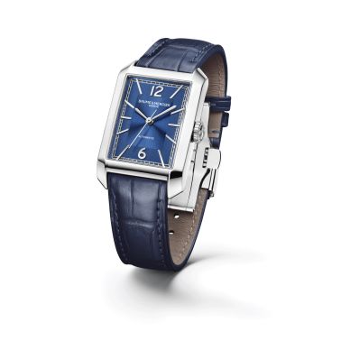 Baume et Mercier Hampton automatic watch blue dial blue leather strap 43 x 27 mm 10732