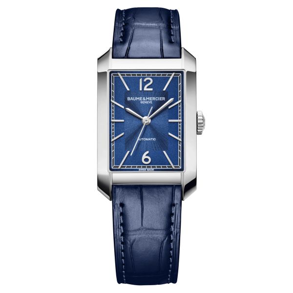 Baume et Mercier Hampton automatic watch blue dial blue leather strap 43 x 27 mm 10732