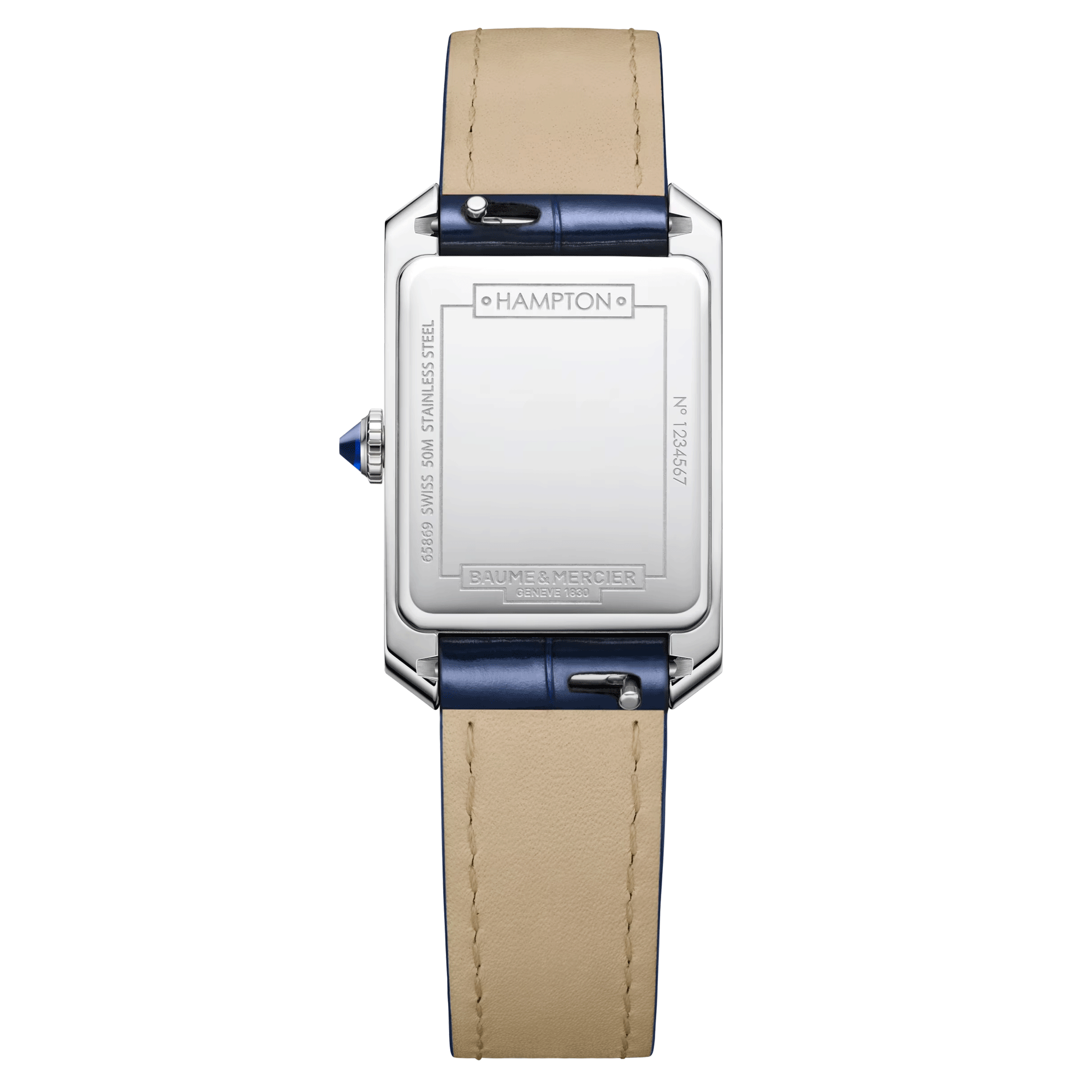 Baume et Mercier Hampton Diamonds quartz watch blue dial blue leather strap 35 x 22 mm 10709