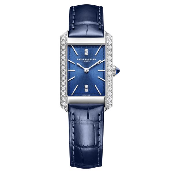 Montre Baume et Mercier Hampton Diamants quartz cadran bleu bracelet cuir bleu 35 x 22 mm 10709
