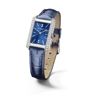 Baume et Mercier Hampton Diamonds quartz watch blue dial blue leather strap 35 x 22 mm 10709