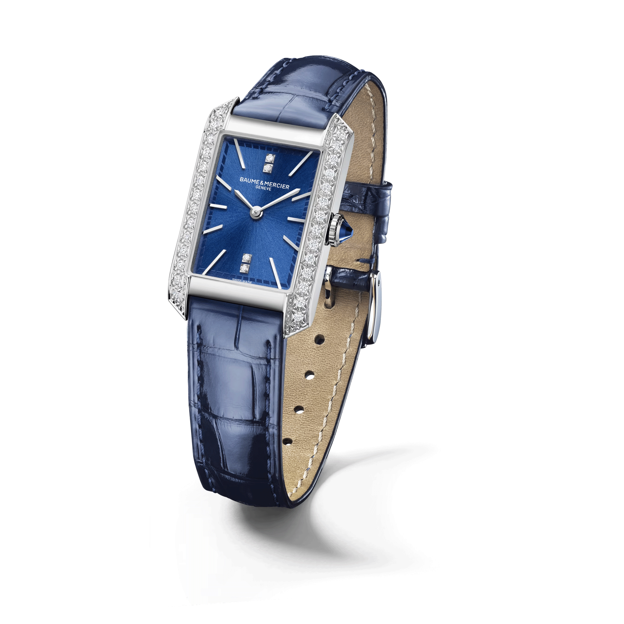 Baume et Mercier Hampton Diamonds quartz watch blue dial blue leather strap 35 x 22 mm 10709