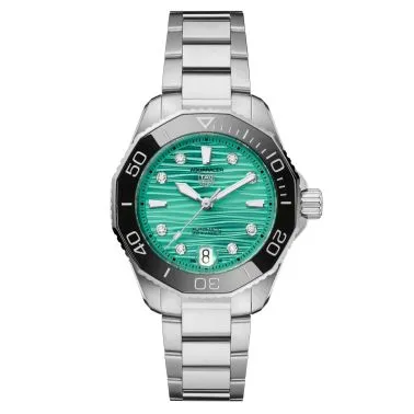 Montre TAG Heuer Aquaracer Professional 300 automatique index diamants cadran vert bracelet acier 36 mm WBP231K.BA0618