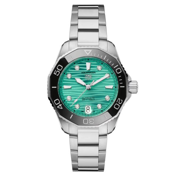 Montre TAG Heuer Aquaracer Professional 300 automatique index diamants cadran vert bracelet acier 36 mm WBP231K.BA0618