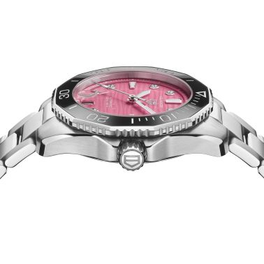 Montre TAG Heuer Aquaracer Professional 300 automatique index diamants cadran rose bracelet acier 36 mm WBP231J.BA0618
