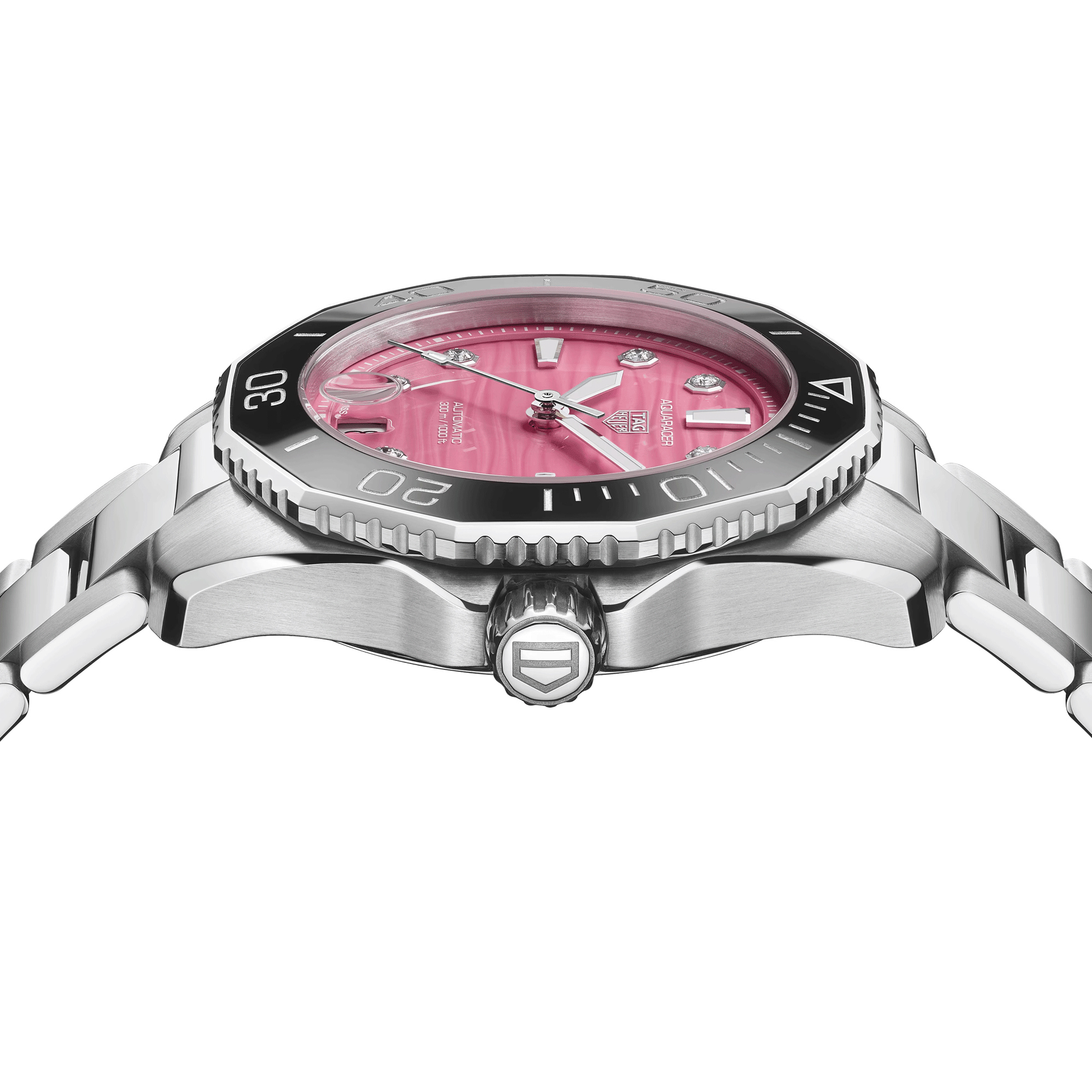 Montre TAG Heuer Aquaracer Professional 300 automatique index diamants cadran rose bracelet acier 36 mm WBP231J.BA0618