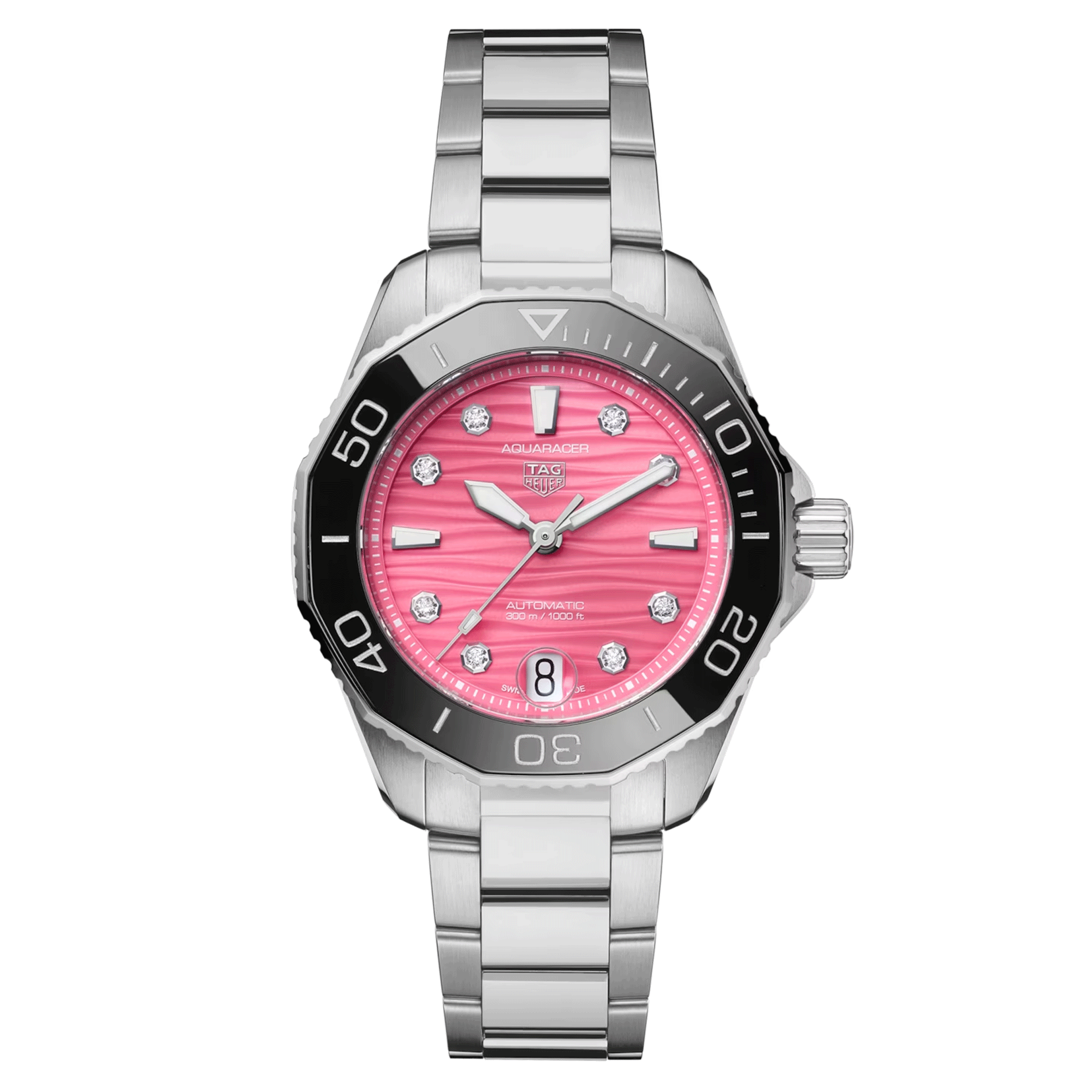 Montre TAG Heuer Aquaracer Professional 300 automatique index diamants cadran rose bracelet acier 36 mm WBP231J.BA0618