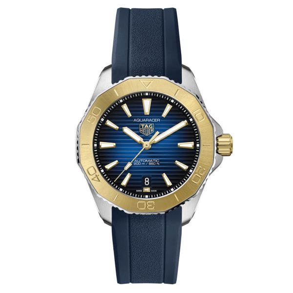 TAG Heuer Aquaracer Professional 200 automatic watch yellow gold bezel blue dial blue rubber strap 40 mm WBP2150.FT6210