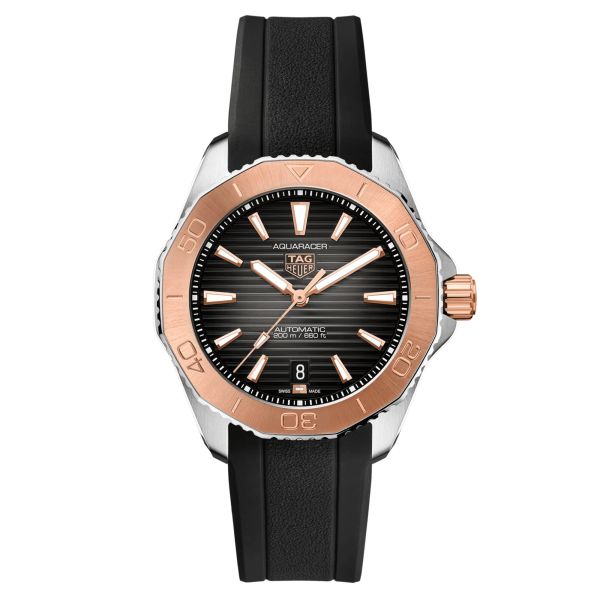 TAG Heuer Aquaracer Professional 200 automatic watch pink gold bezel black dial black rubber strap 40 mm WBP2151.FT6199