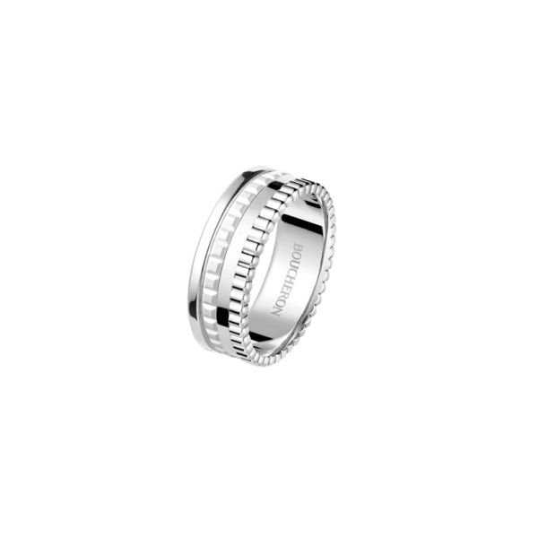 Boucheron Quatre Double White Edition small ring in white gold and hyceram