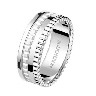 Boucheron Quatre Double White Edition small ring in white gold and hyceram