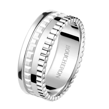Boucheron Quatre Double White Edition small ring in white gold and hyceram