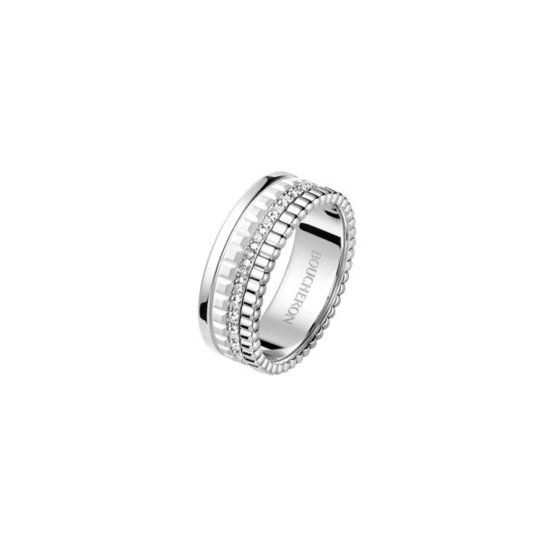 Bague Boucheron Quatre Double White Edition small en or blanc diamants et hyceram JRG03277