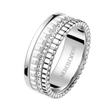 Bague Boucheron Quatre Double White Edition small en or blanc diamants et hyceram JRG03277