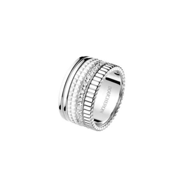 Bague Boucheron Quatre Double White Edition large en or blanc diamants et hyceram JRG03288