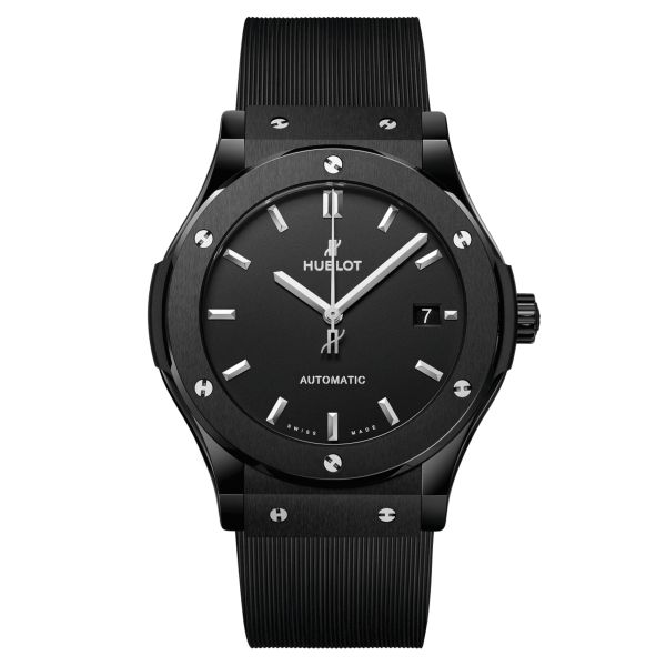 Hublot Classic Fusion Black Magic automatic watch black dial rubber strap 45 mm