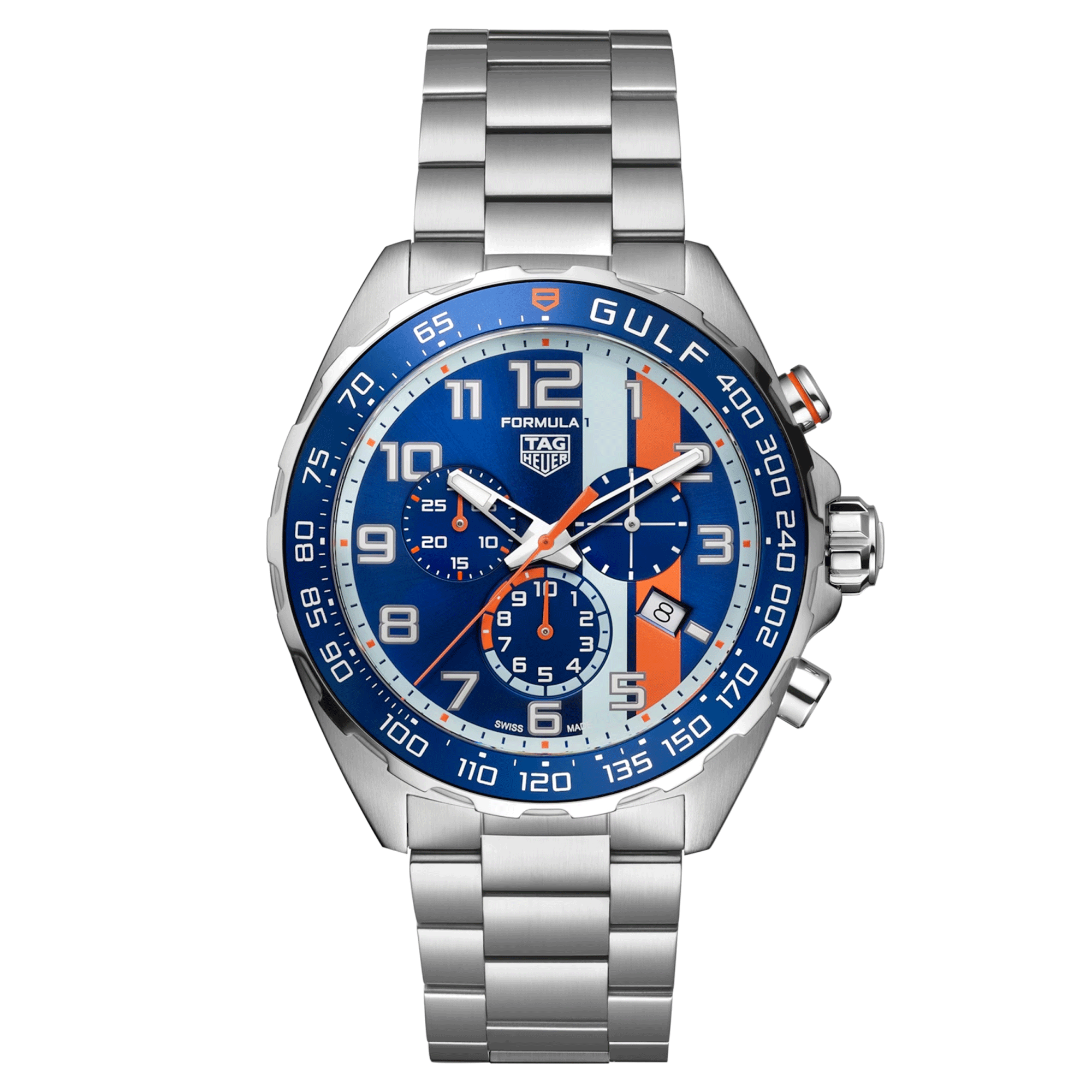 TAG Heuer Formula 1 x Gulf Chronograph quartz watch blue dial steel bracelet 43 mm CAZ101AT.BA0842