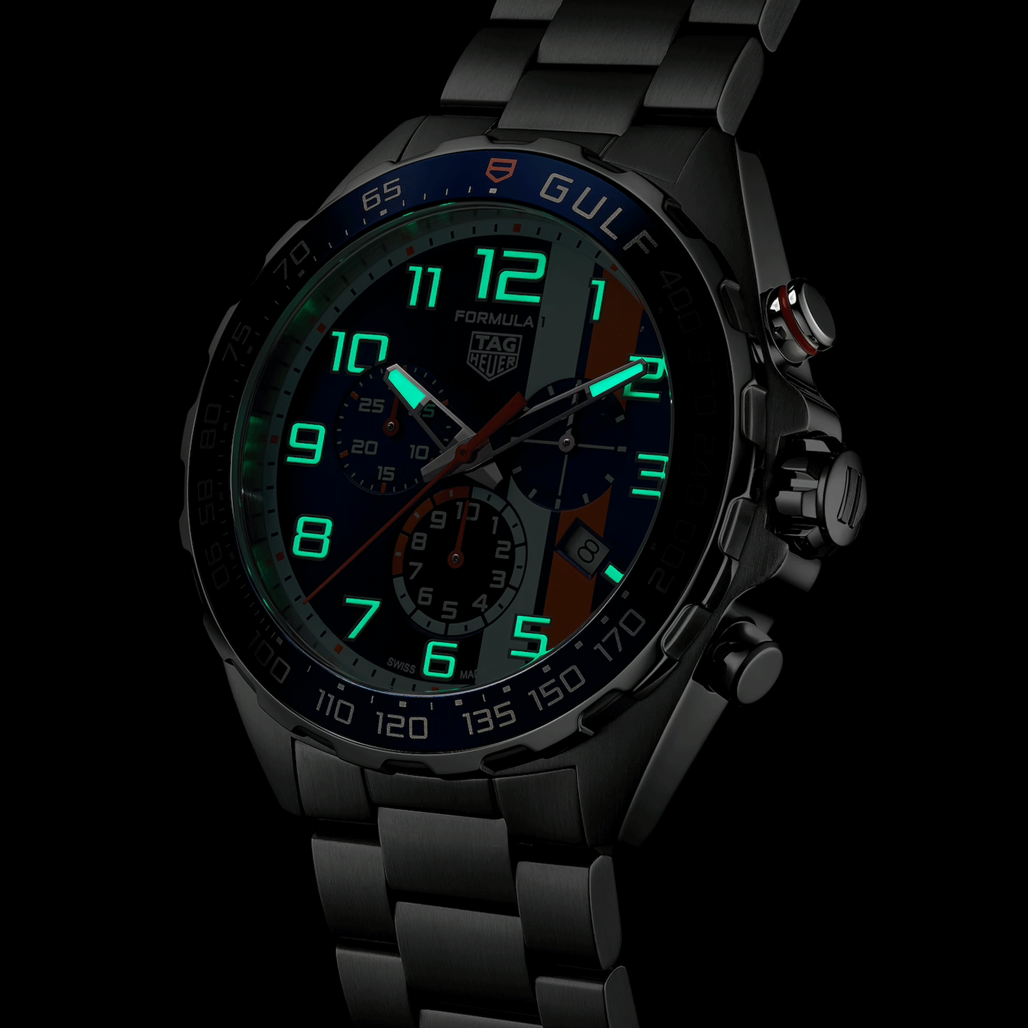 Montre TAG Heuer Formula 1 x Gulf Chronographe quartz cadran bleu bracelet acier 43 mm CAZ101AT.BA0842