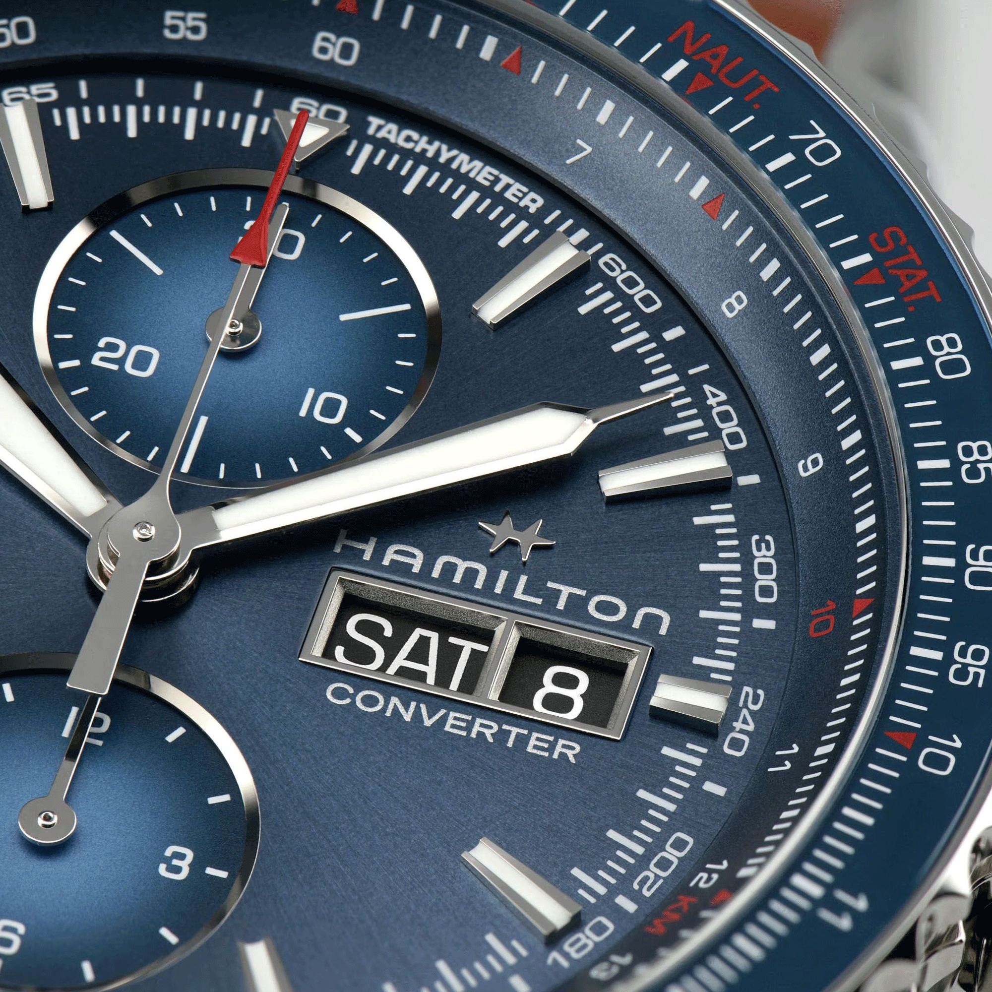 Montre Hamilton Khaki Aviation Converter Chrono automatique cadran bleu bracelet acier 44 mm H76746140