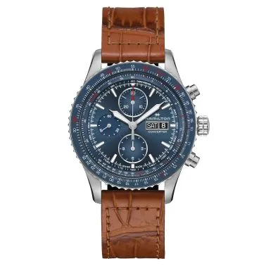 Hamilton Khaki Aviation Converter Chrono automatic watch blue dial brown leather strap 44 mm H76746540