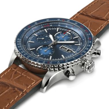 Hamilton Khaki Aviation Converter Chrono automatic watch blue dial brown leather strap 44 mm H76746540
