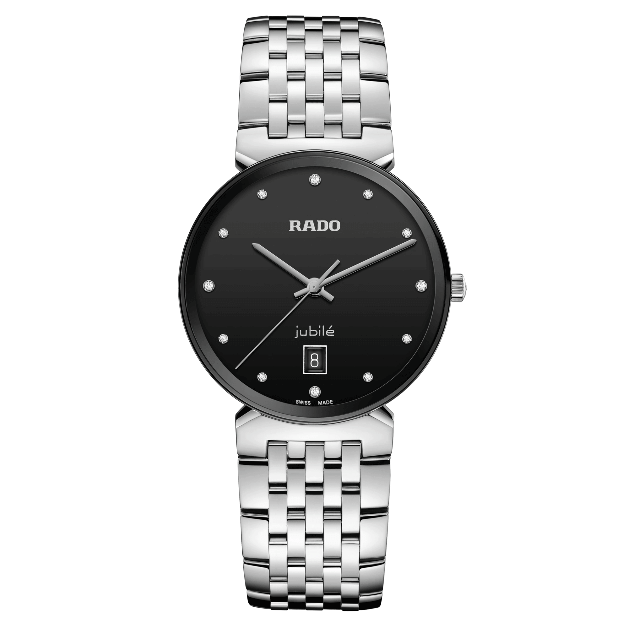 Rado Florence Classic Diamonds quartz watch with diamond markers black dial steel bracelet 38 mm R48912733