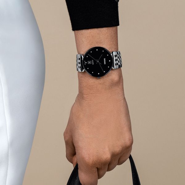 Rado Florence Classic Diamonds quartz watch with diamond markers black dial steel bracelet 38 mm R48912733