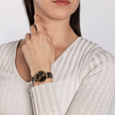 Montre Rado Centrix Diamonds automatique index diamants cadran brun bracelet céramique brune et rose 30,5 mm R30019732