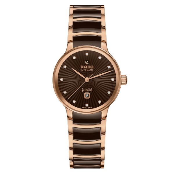 Rado Centrix Diamonds automatic watch with diamond markers brown dial steel and ceramic bracelet 30.5 mm R30019732
