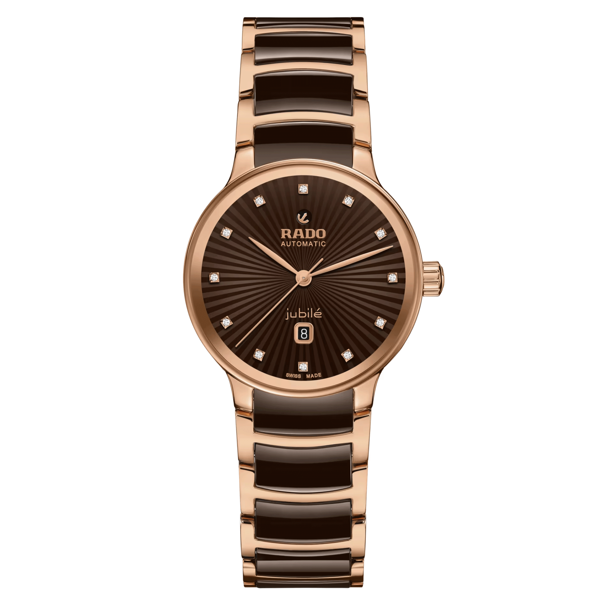 Rado Centrix Diamonds automatic watch with diamond markers brown dial steel and ceramic bracelet 30.5 mm R30019732