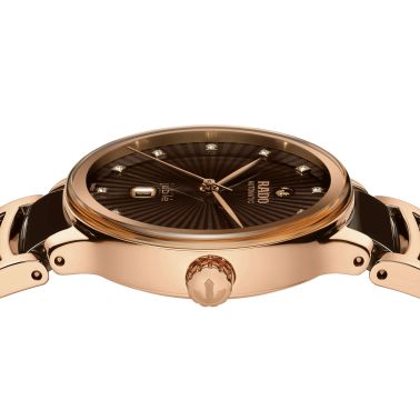 Rado Centrix Diamonds automatic watch with diamond markers brown dial steel and ceramic bracelet 30.5 mm R30019732
