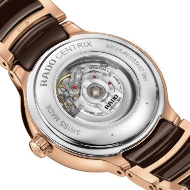 Rado Centrix Diamonds automatic watch with diamond markers brown dial steel and ceramic bracelet 30.5 mm R30019732