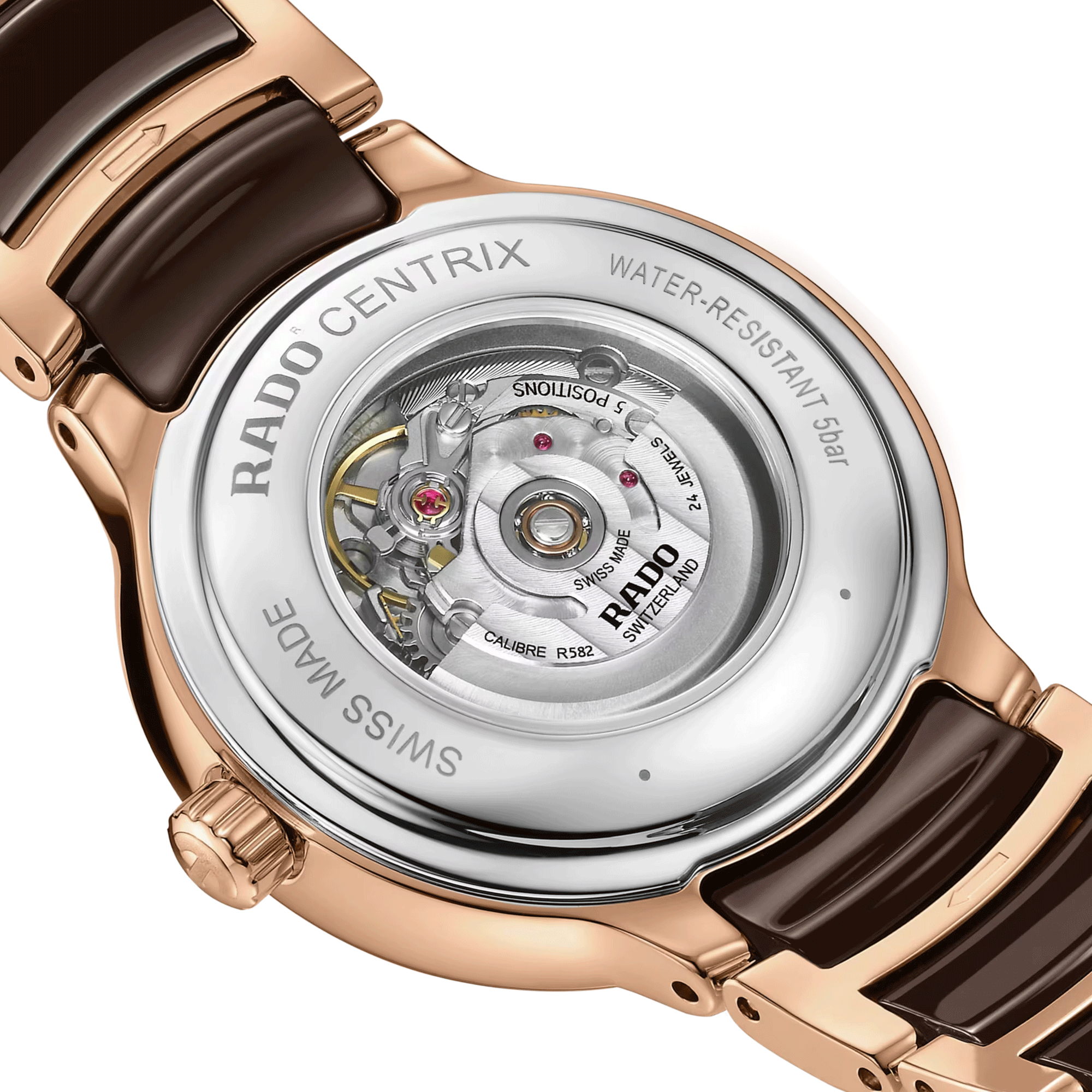 Rado Centrix Diamonds automatic watch with diamond markers brown dial steel and ceramic bracelet 30.5 mm R30019732
