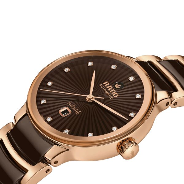 Rado Centrix Diamonds automatic watch with diamond markers brown dial steel and ceramic bracelet 30.5 mm R30019732