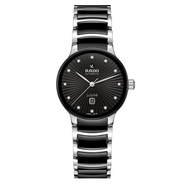 Rado Centrix Diamonds automatic watch with diamond markers black dial steel and ceramic bracelet 30,5 mm R30020742