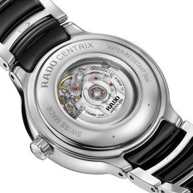 Rado Centrix Diamonds automatic watch with diamond markers black dial steel and ceramic bracelet 30,5 mm R30020742