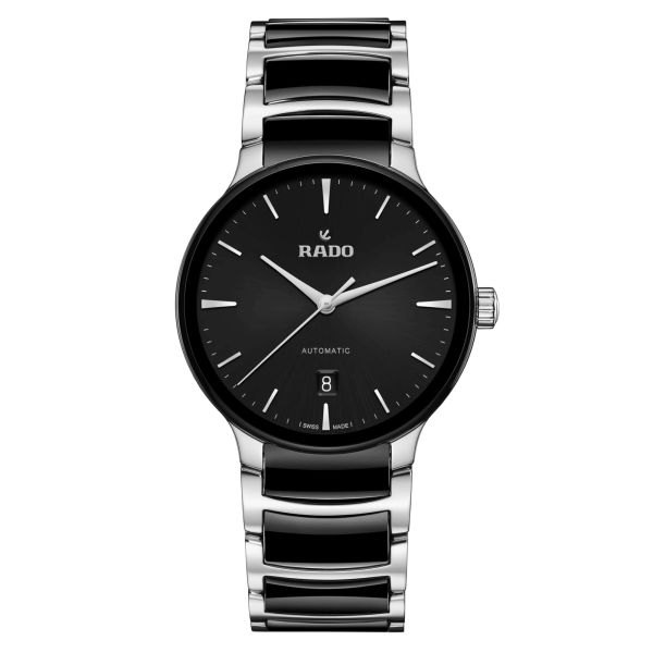 Montre Rado Centrix automatique cadran noir bracelet céramique noire et grise 39,5 mm R30018152